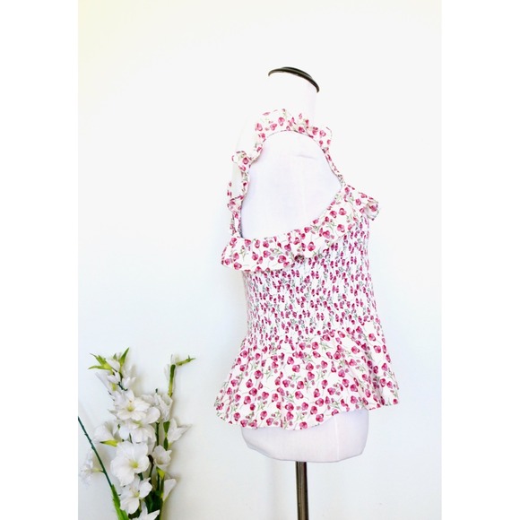 NEW! J. Crew Liberty of London Rose Floral Smocked Ruffle Top Pink SZ S - Picture 10 of 13